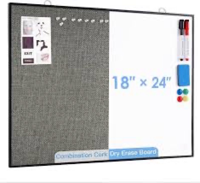 ARCOBIS Cork Board White Board Combo, 24"X18" Linen Bulletin Board Whiteboard for Wall, Double-Sided