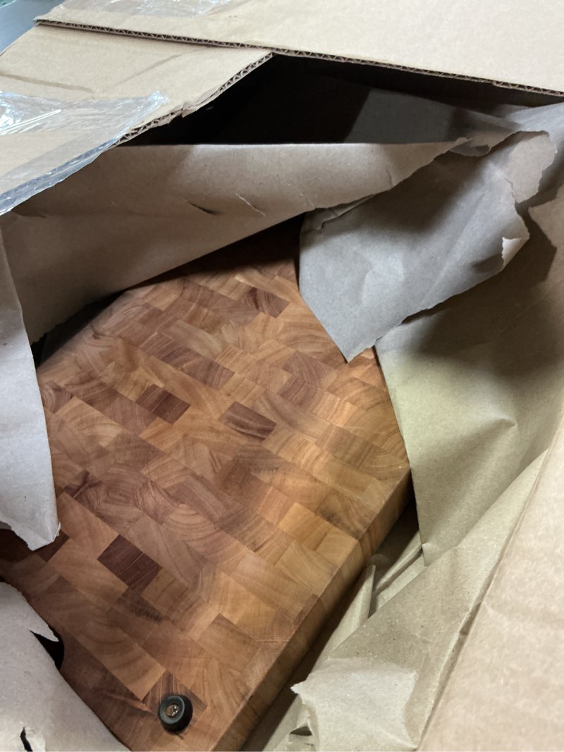 Condition photo showing As Is for shumaru mahogany end-grain wood cutting board – 20×13×1.6? butcher block | handmade in bali – silky-smooth, knife?friendly, ergonomic grips & non?slip feet mahogany | end-grain 20 20"l x 13"w