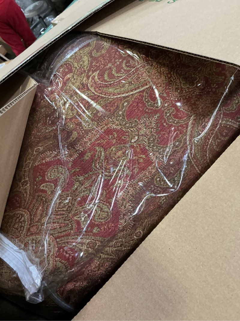 Condition photo showing As Is for Loom and Mill 9-Piece Vintage Jacquard Comforter Sets, Gradient Red Traditional Damask Comforter King Set, Ultra Soft Bedding with Euro Shams, Bedskirt, Filled Decorative Pillow for Home(King) King Gradient Red