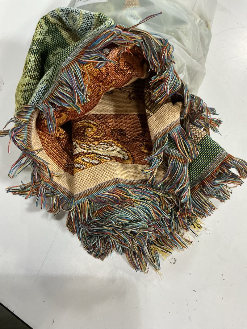 Condition photo showing Good Condition for boho throw blanket reversible cotton bohemian tapestry hippie room decor outdoor blanket double sided (boho sun yellow 50"x60") boho sun 3 50*60 inch