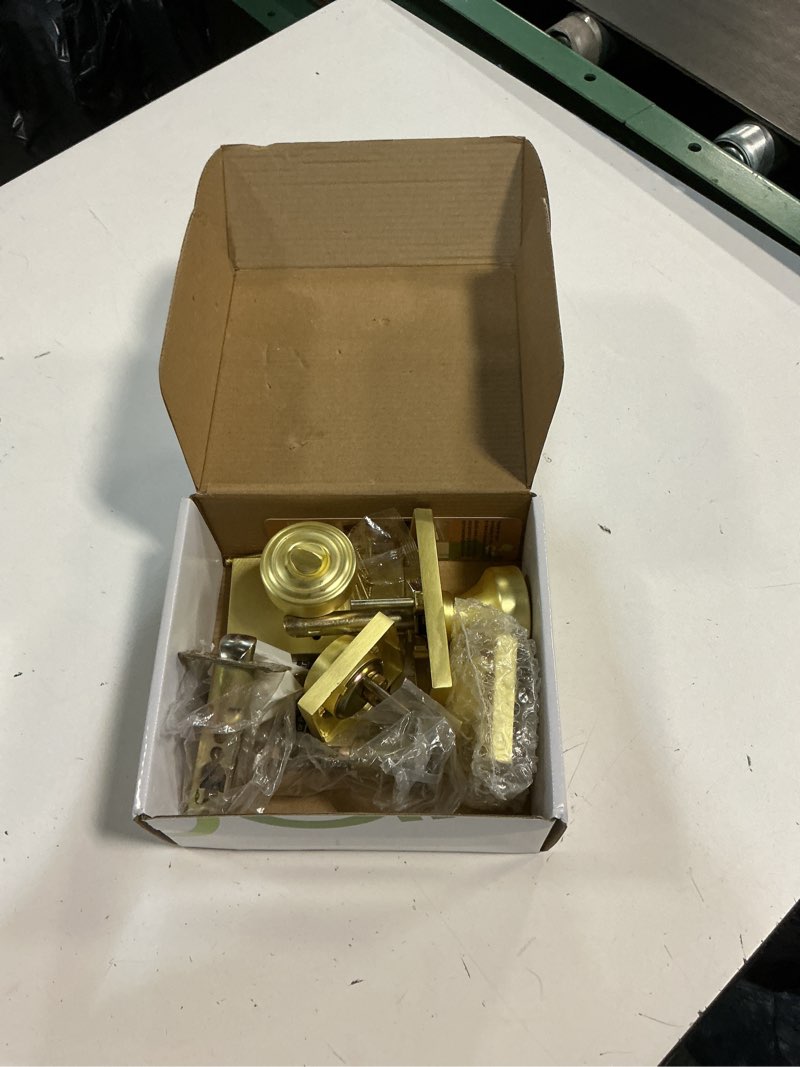 Condition photo showing As Is for parro gold door knobs interior, exterior door knobs with deadbolt, keyed alike exterior door lock set key aliked deadbolt brushed gold