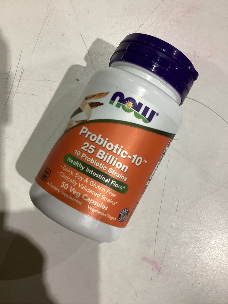 Condition photo showing As Is for NOW Foods Supplements, Probiotic-10™, 25 Billion, with 10 Probiotic Strains, Dairy, Soy and Gluten Free, Strain Verified, 50 Veg Capsules 50 Count (Pack of 1) Supplements
