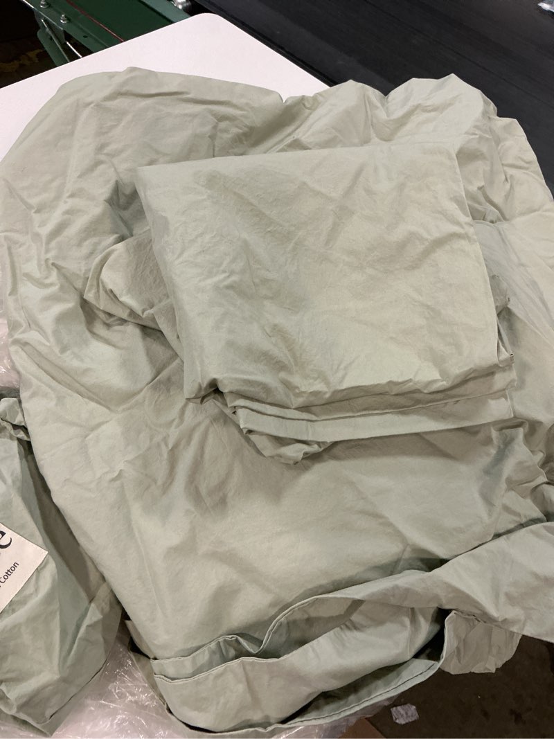 Condition photo showing Good Condition for classic organic percale duvet cover set, king, sage
