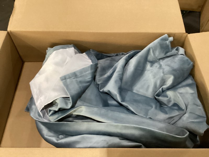 Condition photo showing As Is for Lazzzy Blackout Velvet Blue Curtains 96 Inches Long Thermal Insulated Room Darkening Lined Curtain Drapes Luxury Back Tab Window Treatments for Bedroom Living Room 2 Panels, 52 x 96 Inch, Aegean Blue 52"W x 96"L (Pack of 2) Lined Dark Slate