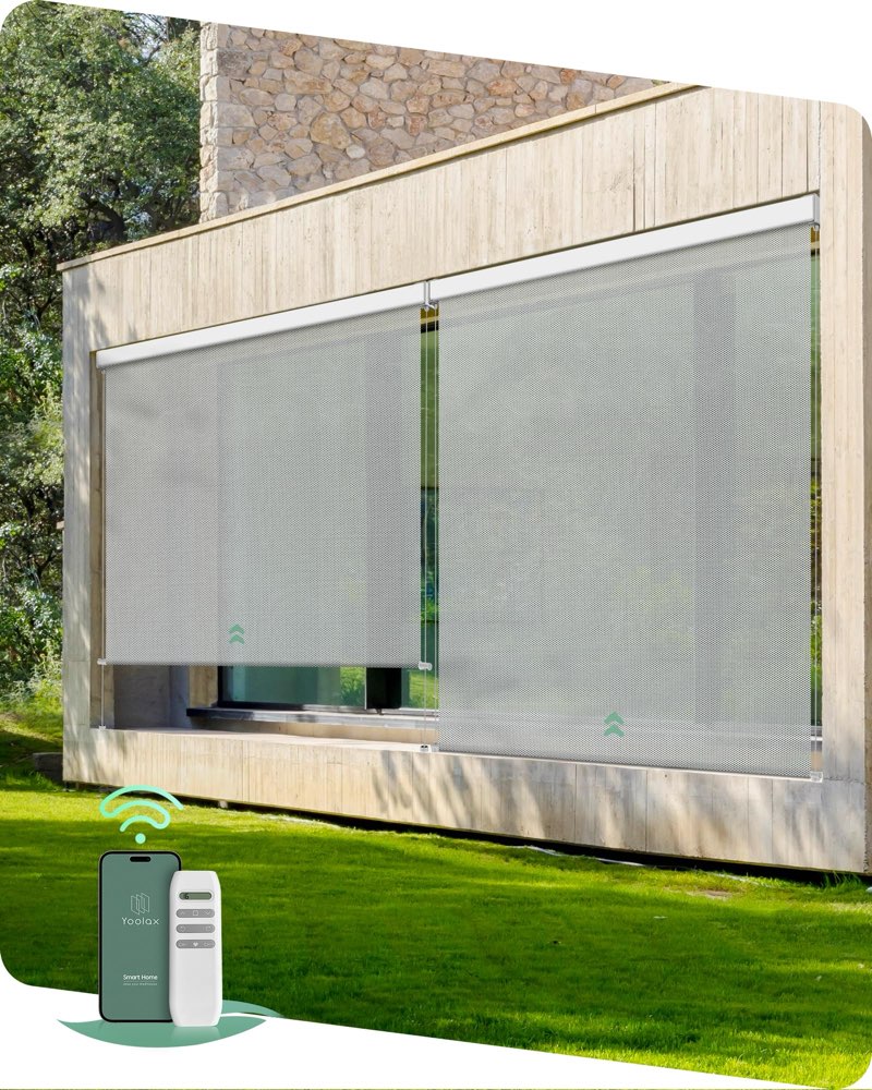 Yoolax Motor penness Paine Grey Electric Blinds for Porch Patio Waterproof Roller Shades 5X8ft