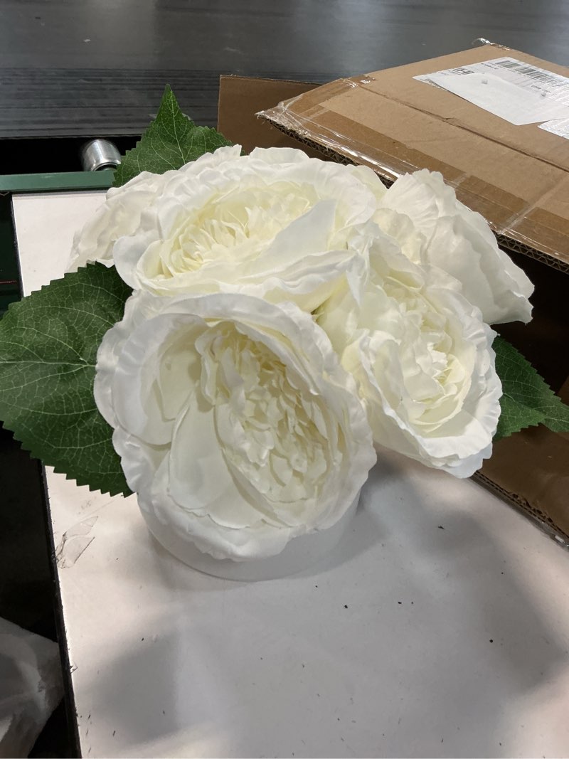 Condition photo showing Good Condition for my texas house white faux rose floral in white ceramic vase  13  height
