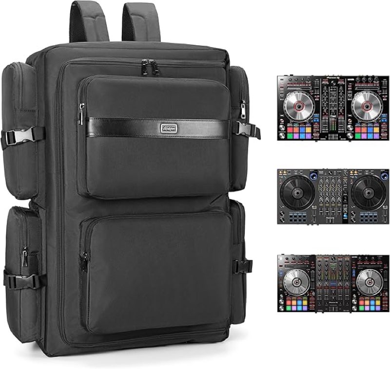 Rabjen DJ Backpack for Club Gigs, DJ Mixer Case Compatible with Pioneer DDJ-SR2, Pioneer DDJ-FLX6-GT, RANE ONE, and More Equipment