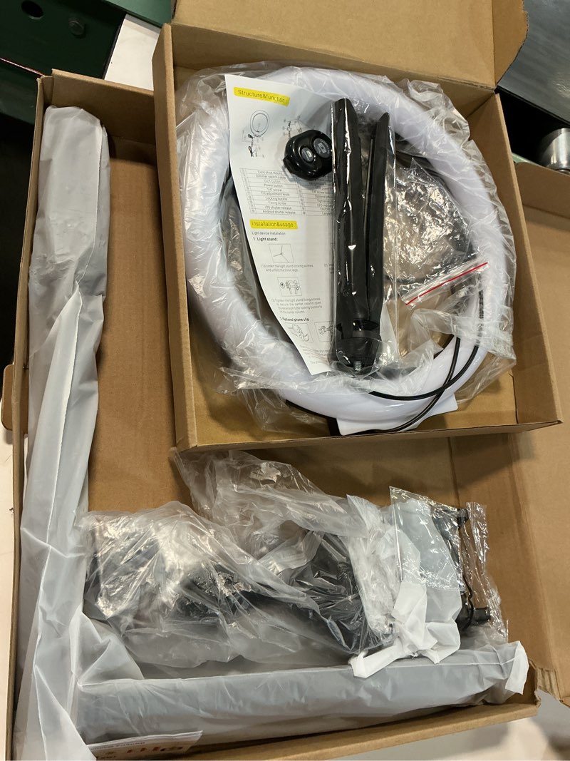 Condition photo showing Good Condition for nicefoto 10" ring light with 66'' tripod stands & 2 phone holder, led circle ring lights compatible with all phones, 3 color & 10 brightness level, for live stream, makeup, zoom, tiktok, youtube