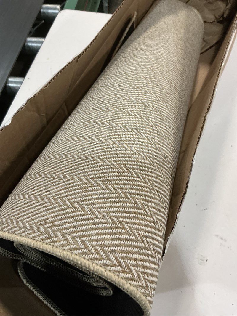 Condition photo showing Good Condition for ultra thin door mat indoor entrance 24"x47", low-profile indoor door mat, non slip entry mat rubber backing unique herringbone design inside doormat dirt trapper entryway mats, beige 24"x47" khaki