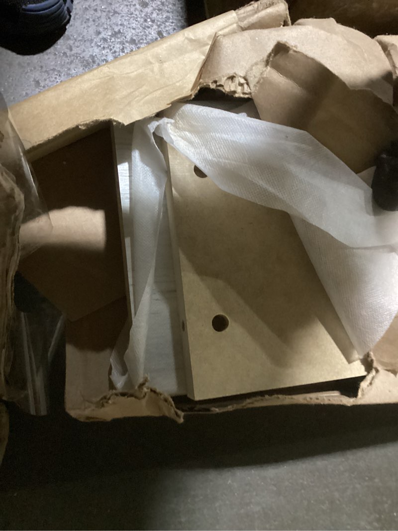 Condition photo showing As Is for Signature Design by Ashley Cambeck Farmhouse King Panel Bed with Sconce Lights and USB Ports, Foundation or Box Spring Needed, Whitewash