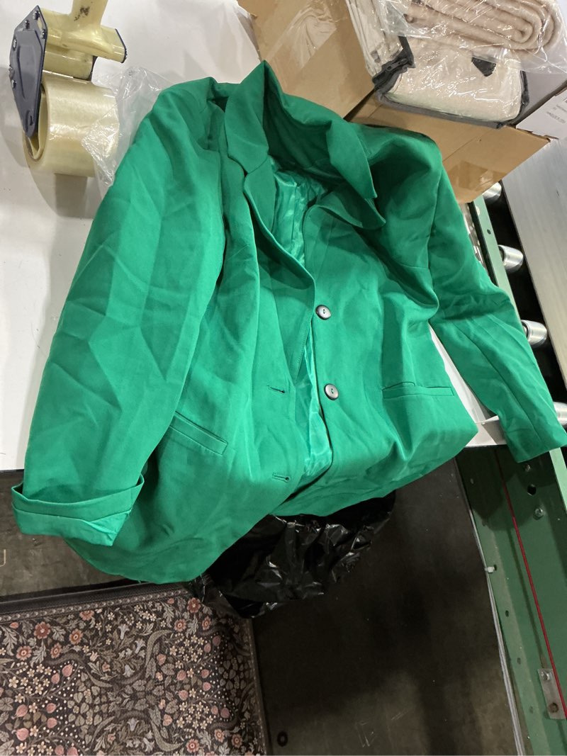 Condition photo showing As Is for fshaoes women casual oversized blazers lapel button down solid work office blazer jacket 01-green small