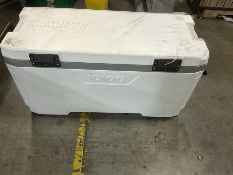 Condition photo showing As Is for igloo marine chest cooler white heavy-duty wheels ultratherm insulation h