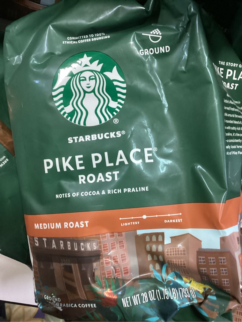 Condition photo showing New/Like New for Starbucks Ground Coffee, Medium Roast Coffee, Pike Place Roast, 100% Arabica, 1 Bag (28 Oz) (best by may 24, 25)