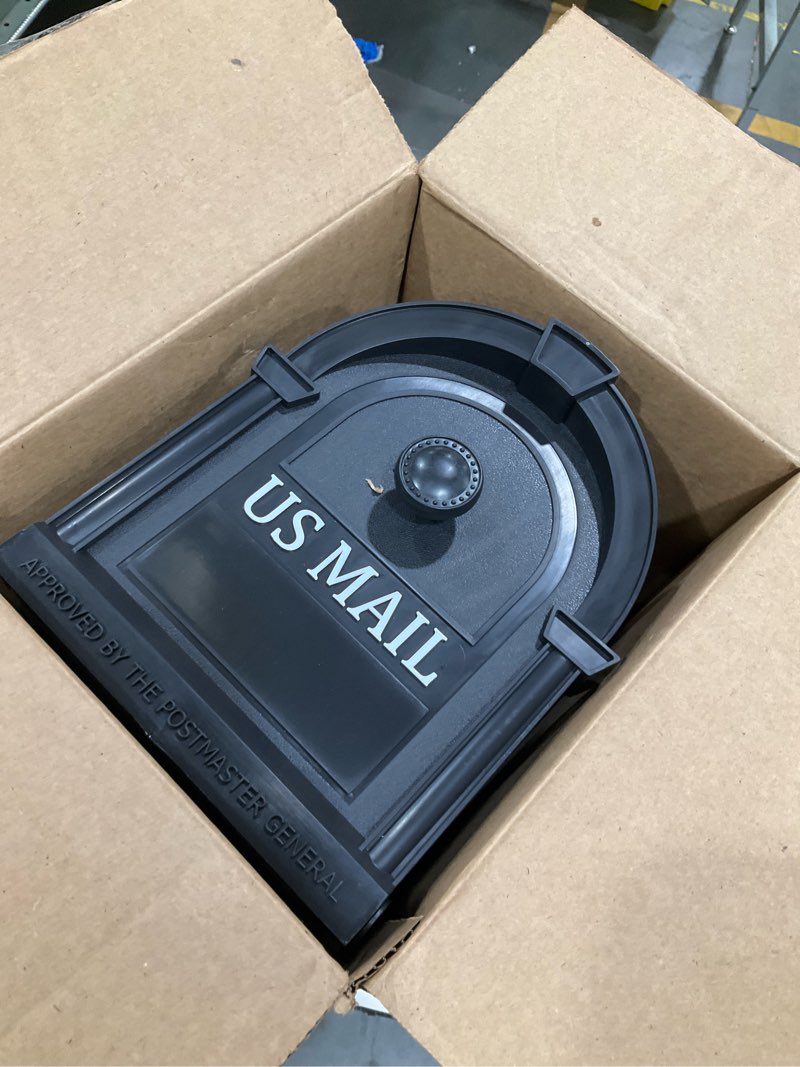 Condition photo showing Good Condition for postal pro, the hampton mailbox, durable plastic, easy to install, flag included, black