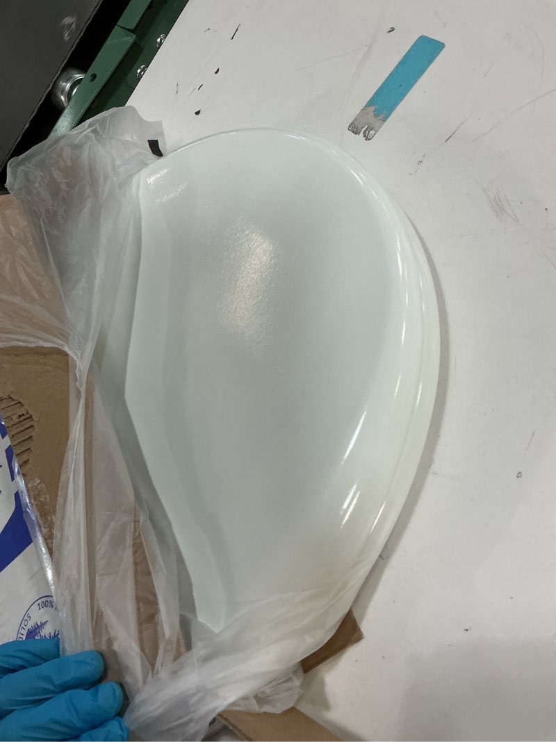 Condition photo showing As Is for Mayfair Cassel Slow Close Toilet Seat, Easy Clean, Non Slip Premium Wood Seat, Easy Install, Made in USA, Elongated, White Elongated 1 - Toilet Seat