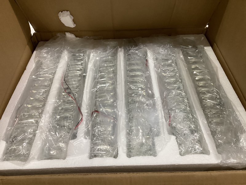 Condition photo showing New/Like New for Modern Crystal Chandeliers 6 Lights LED Flush Mount Ceiling Light 20.4" Large Rectangle Chandelier Ceiling Lighting Fixture for Living Room Bedroom (Cool White) 6 Lights-Cool