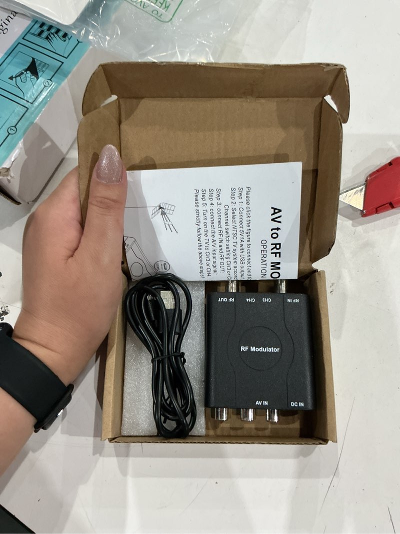 Condition photo showing Good Condition for rca to coaxial adapter, rf coaxial modulator, cvbs rf adapter, vhf converter, channel 3/4 switch for game & video hub, dvd, vcr player, ps2 ps3 ps4