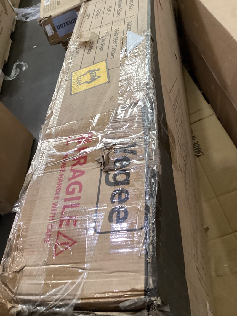 Condition photo showing As Is for Faux Leather Upholstered Platform Bed Queen Size Bed Frame with Crystal-Button Tufted Headboard Wood Slat Sopport and Solid Wood Bed Feet (Black, Queen)