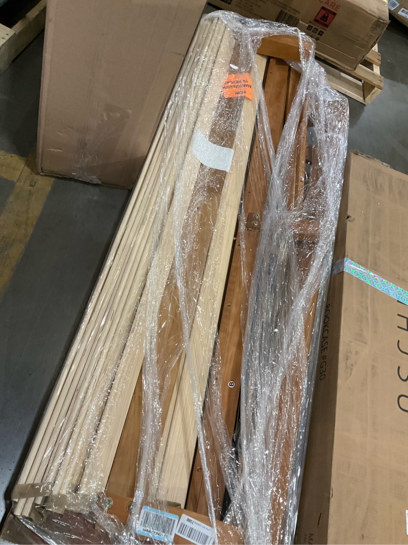 Condition photo showing As Is for mellow naturalista classic 12 inch solid wood platform bed with wooden slats, cal king, natural pine natural pine california king 12 inch