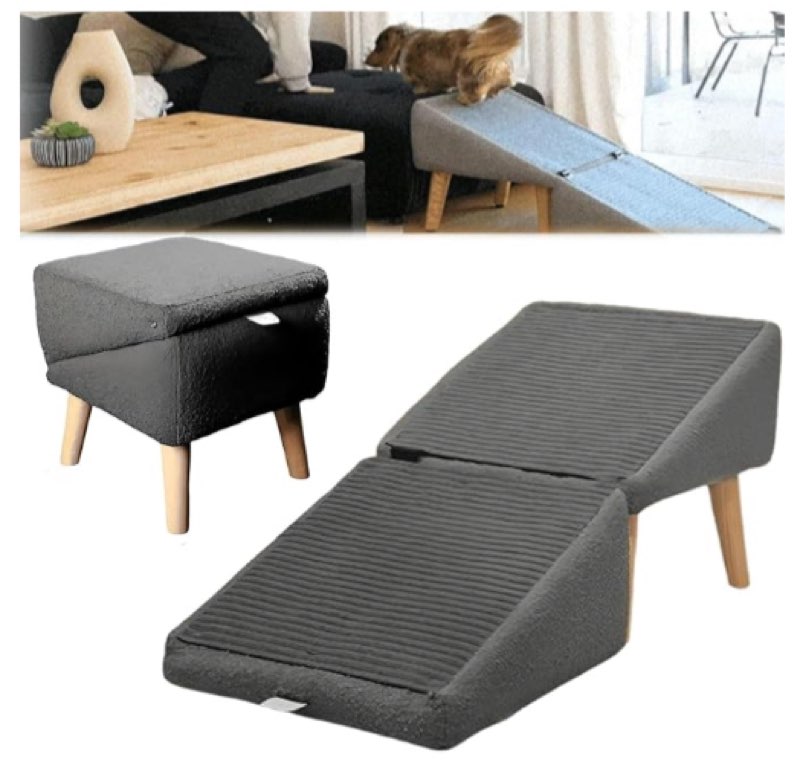 (similar) split ottoman dog ramp, 2-in-1 lightweight folding stairs and ottomans, bed couch & car ramps with durable non-slip waterproof fabric cover for dogs cats or pets footrest