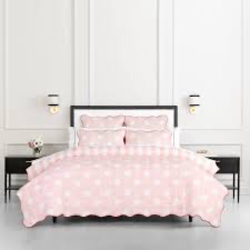 kate spade new york Stripe Dot 3-Piece Full/Queen Quilt Bedding Set, 100% Cotton Reversible Cover, A
