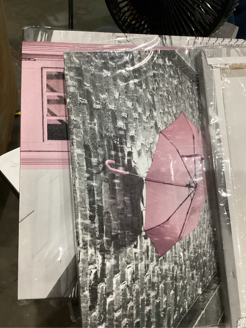Pink canvas for bedroom phone booth and umbrella and double decker bus pink canvases set of three
