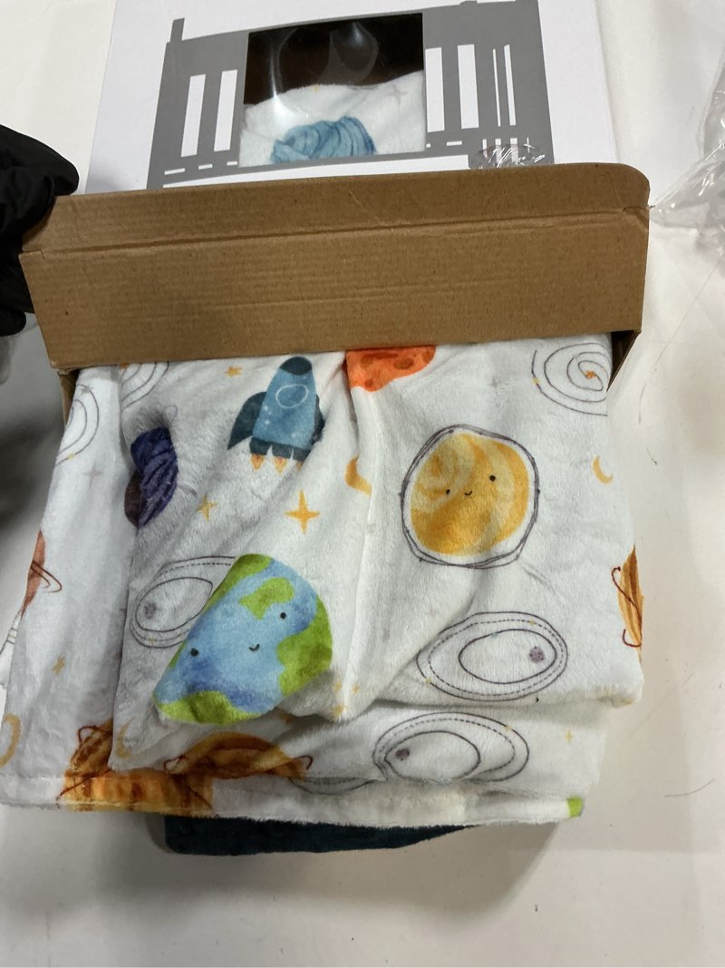 Condition photo showing Good Condition for Baby Blankets for Boys Girls, Soft Minky Blankets with Double Layer Dotted Backing, Toddler Blanket for Nursery, Stroller, Toddler Bed, Car seat, Cute Planets