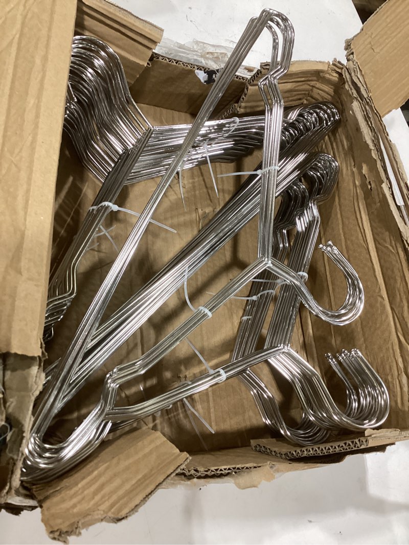 Condition photo showing As Is for hangers 100 pack wire hangers heavy duty clothes hanger ultra thin space saving metal hangers16.5in by wycqkl 100pack 16.5inch
