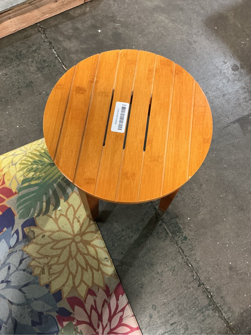 Condition photo showing Good Condition for kiseng round 16 inch bamboo waterproof shower bathroom stool chair, duty wooden bath corner shaving legs bench seat (honey bamboo, xl) honey bamboo extra large (16 inches)