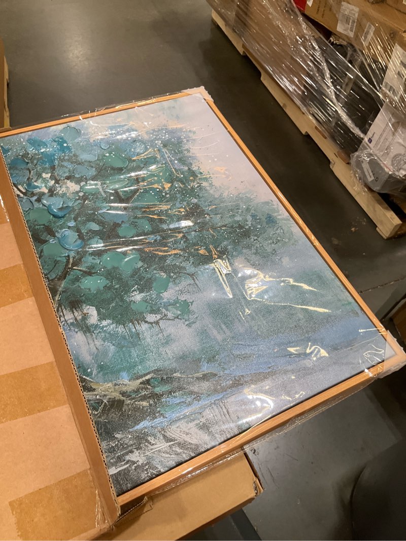 Condition photo showing New/Like New for ardemy framed tree canvas wall art for living room large, teal tree of life picture wall decor landscape bedroom nature painting artwork home office dining room kitchen 48"x28" 48"l x 24"w teal tree