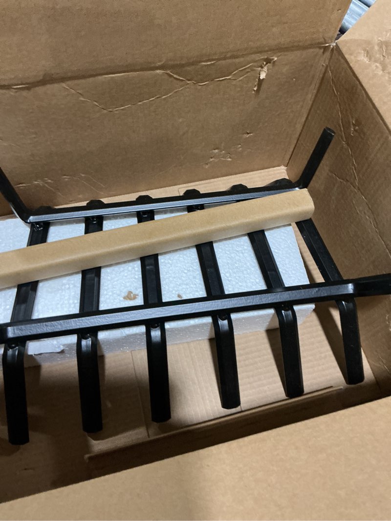 Condition photo showing Good Condition for AMAGABELI GARDEN & HOME Fireplace Log Grate 17 inch Wrought Iron Fire Grates Firewood Log Burning Rack Log Holder Heavy Duty Solid Steel Chimney Hearth for Outdoor Kindling Tools Firepit Wood Stove