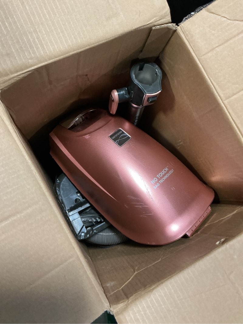 Condition photo showing As Is for kenmore bu4050 intuition bagged upright vacuum, liftup cleaner with hair eliminator brushroll, pet handi-mate for carpet, hard floor, rose gold