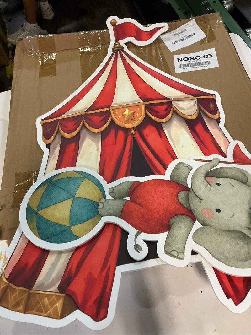 Condition photo showing Good Condition for honoson 4 pcs large 20" x 30" circus animals cardboard cutouts, cartoon carnival party signs decoration for circus theme party supplies backdrop lawn yard birthday baby shower decor 4 carnival circus