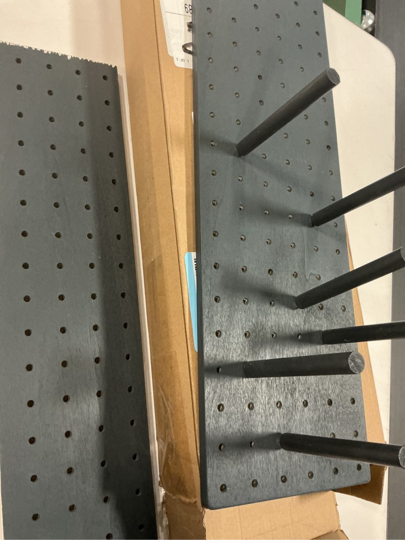 Condition photo showing As Is for Kigley 6 Pcs Wood Pegboard Drawer Organizer with 48 Pegs Wood Peg Board System Peg Drawer Organizers for Kitchen Dishes Plate Pegboard Food Containers(20.98x5.91 gray 20.98x5.91\" gray