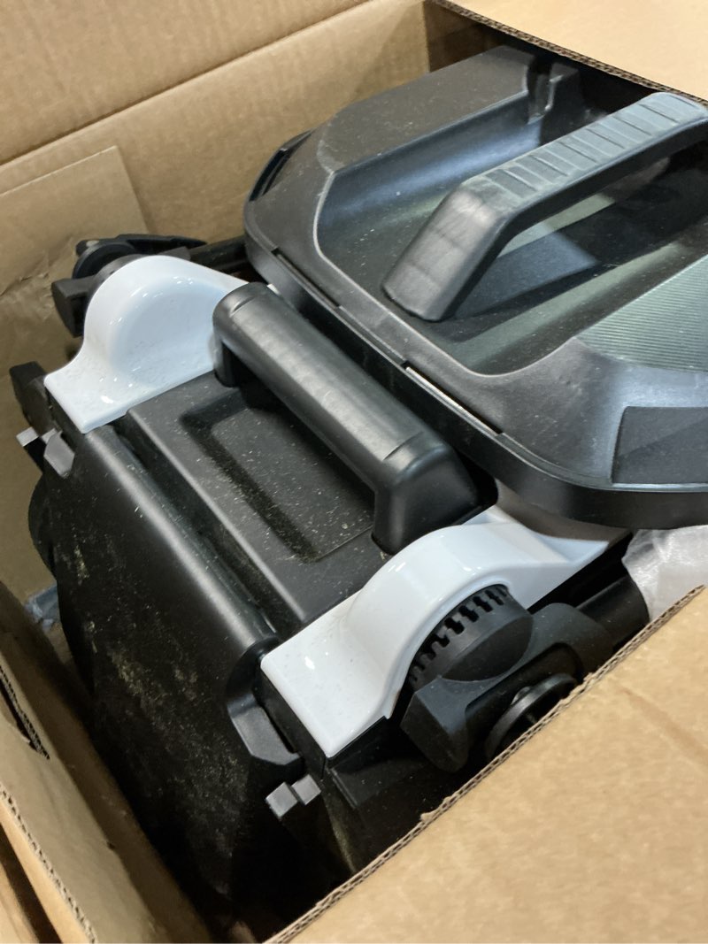 Condition photo showing As Is for litheli electric lawn mower cordless,grass cutter machine for 1600 sq.ft.lawnmower with brushless motor,13 in cutting width,8 gallon capacity,cutting height from 1 to 2.5 in, includes 1 4.0 ah battery black 13 inch