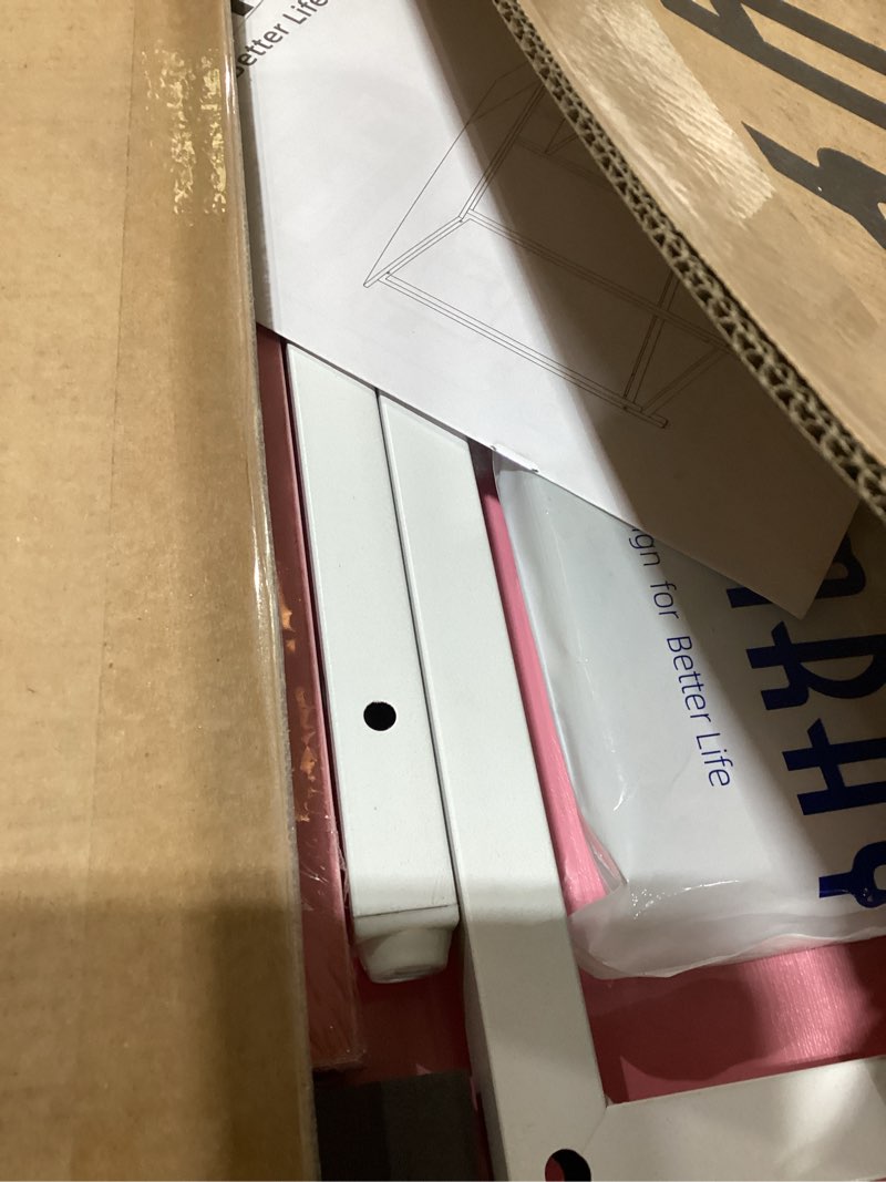 Condition photo showing New/Like New for pamray 43 inch l shaped computer desk with reversible side storage shelves, small corner desk for small space home office,writing study table pc desk for bedroom,pink with white leg pink + white leg 43 inch