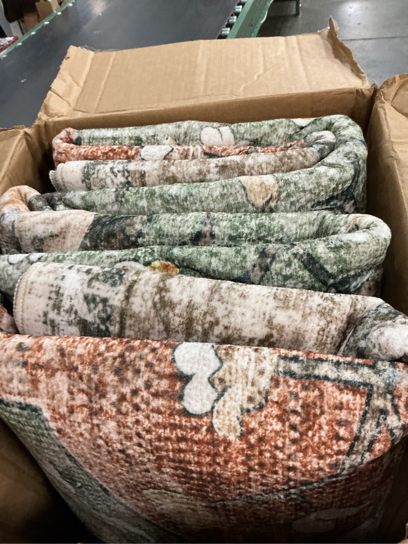 Condition photo showing Good Condition for releany area rugs 9'x12' washable non-slip, floral vintage distress print pattern medallion carpet for living room bedroom dining room, brick red rust neutral brown burnt orange green brick/brown/green 9' x 12' (rectangular)