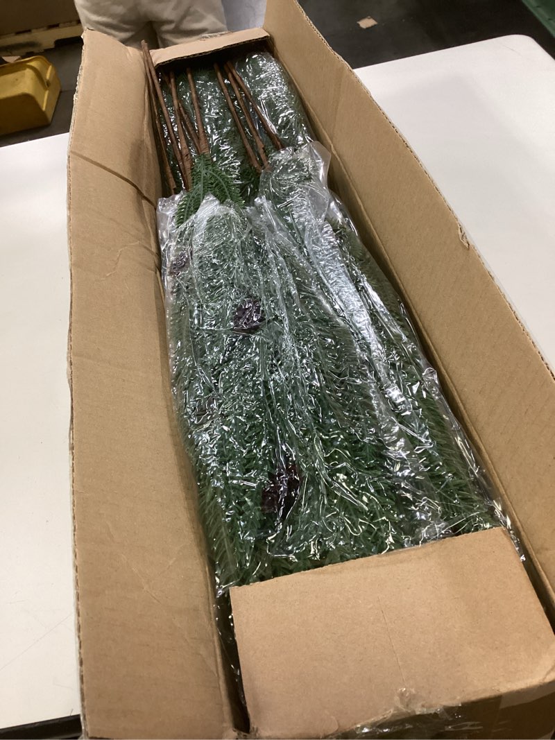 Condition photo showing Good Condition for Palonu 8 PCS 28 Inches Christmas Norfolk Pine Branch with Pinecone, Artificial Pine Branch Faux Greenery Pine Stems, Fake Norfolk Picks for Vase Garland Wreath Xmas Indoor Home Decor 28" Norfolk+Pinecone 8