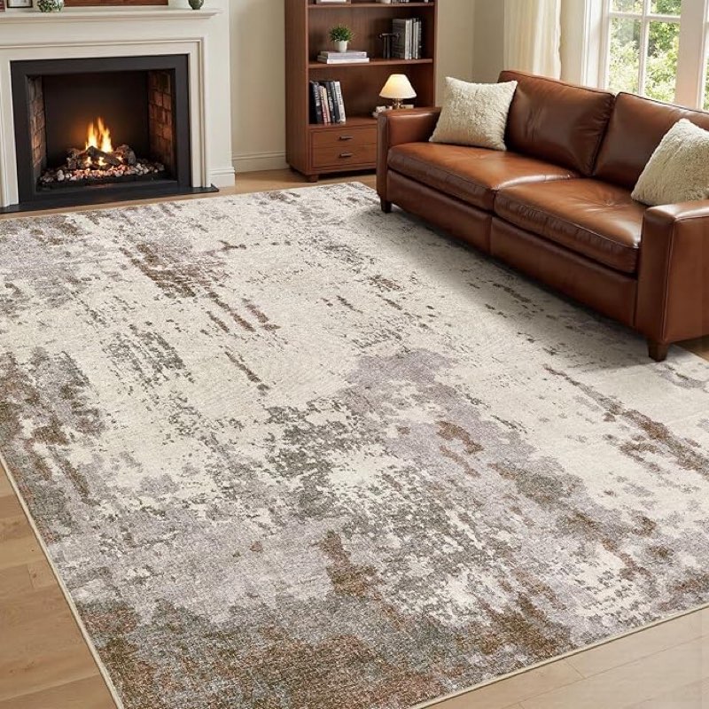(Similar design)UERMEI 8x10 Area Rug Living Room Rugs - Washable Neutral Modern Abstract Soft Thin Rug Indoor Floor No Slip Rug Carpet for Bedroom Under Dining Table Home Office Decor - Brown/Grey/Beige(5’x7)
