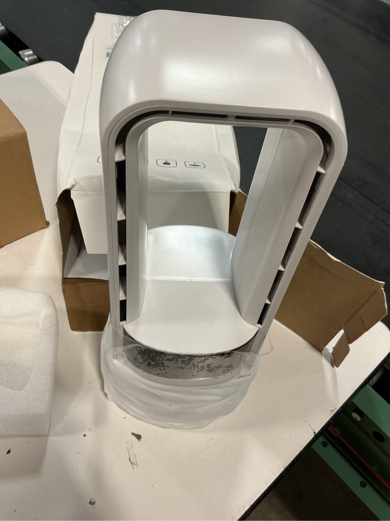 Condition photo showing Good Condition for desk fan bladeless, 120° oscillating fan rechargeable, quiet fan with night light, smart led touch control, 4 speed & 9h timer, small table fan, auto display off, ideal for home, office, study room white