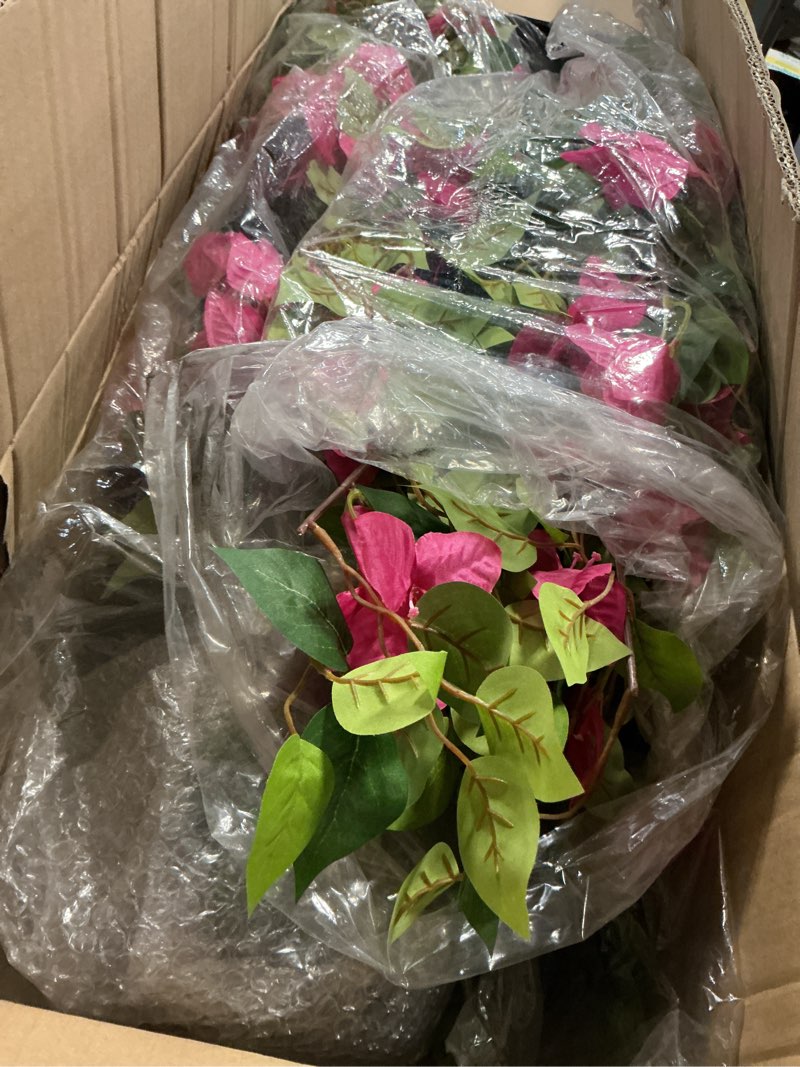 Condition photo showing Good Condition for 5 feet artificial bougainvillea flowers trees, faux blooming tree with black plastic pot, fake bougainvillea plants potted for decor indoor or outdoor home office, 2 pcs (63 inch) 63inch-2pcs