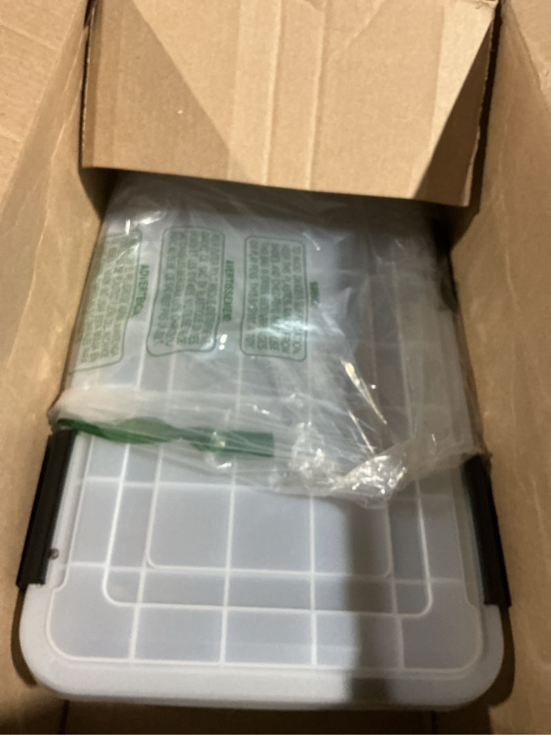 Condition photo showing As Is for IRIS 19 Quart Weathertight Storage Box, Clear - 110380 19 Qt - Single