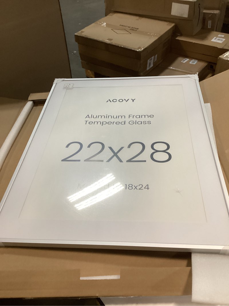 Condition photo showing Good Condition for 22x28 Poster Frame Silver, 22x28 Frame with Mat for 18x24, Premium Aluminum 22 x 28 picture frame, HD Tempered Glass, Metal Photo Frame 22x28 for Wall Display (Silver, Pack of 1) Silver 22''x28''-1P Real Glass