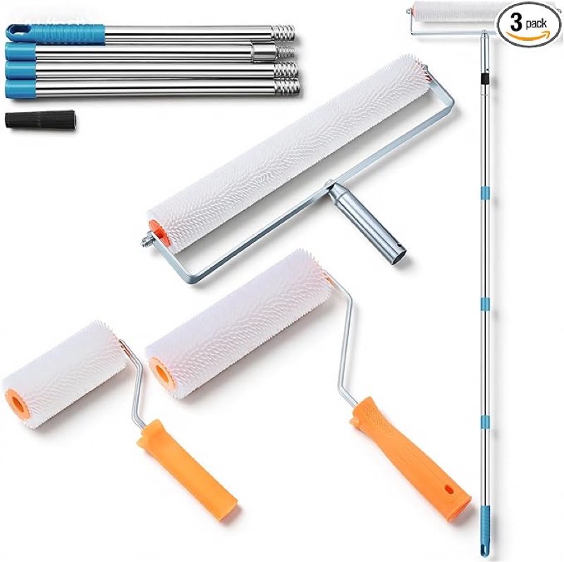 Leriton 3 Pcs 6" 9" 20'' Spiked Roller for Self Leveling Removable Spiked Screeding Compound Roller for Epoxy Floor Self Leveling Bubble Smooth Level Screed Surface