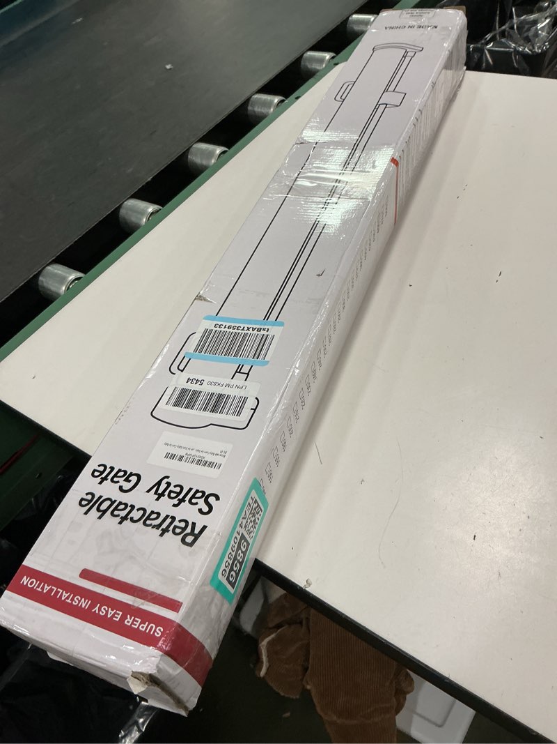 Condition photo showing New/Like New for Reinforced Retractable Baby Gates for Stairs 55 Inch Reinforced Strip Baby Stair Gate Retractable Dog Gate for Stairs Retractable Gate for Stair Post, Banister to Banister, Banister to Wall, Doorway White 33" X 55" For Stair