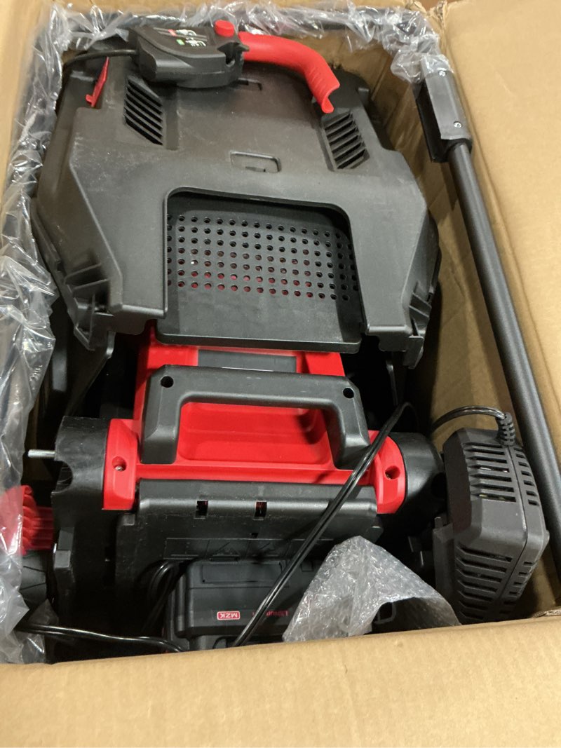 Condition photo showing Good Condition for mzk 20v 13" electric lawn mower, brushless cordless lawn mower with 4-position height adjustment, walk-behind push mowers with 8 gallon grass bag, 2 x 4.0ah batteries & charger included, lm13b8 red
