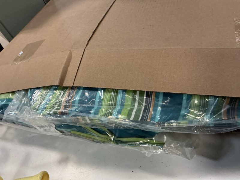 Condition photo showing Good Condition for funhome tufted patio chair cushions set of 2,rounded back 19 x19x7 inch,water resitant outdoor seat cushion with ties,fade resistant wicker chair cushion for garden furniture(green stripe)