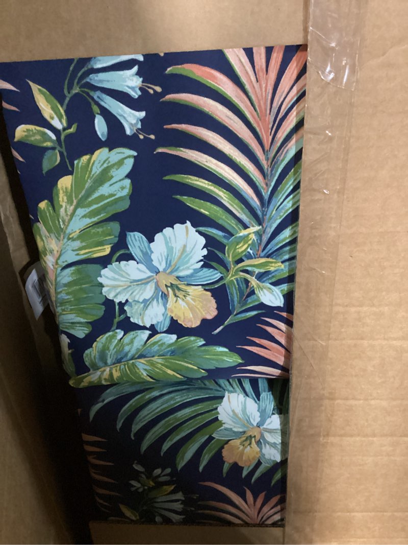 Condition photo showing As Is for arden outdoor dining chair cushion, 2 pack, 20 x 20, rain-proof, fade resistant, 20"l x 20"w simone blue tropical 2