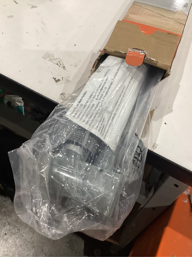 Condition photo showing As Is for reinforced retractable dog gate with support strip 60" wide retractable outdoor gate for decks mesh dog gate retractable indoor retractable pet gate for dogs retractable mesh gate retractable cat gate gray 33" tall x 60" wide? with reinforced strip?
