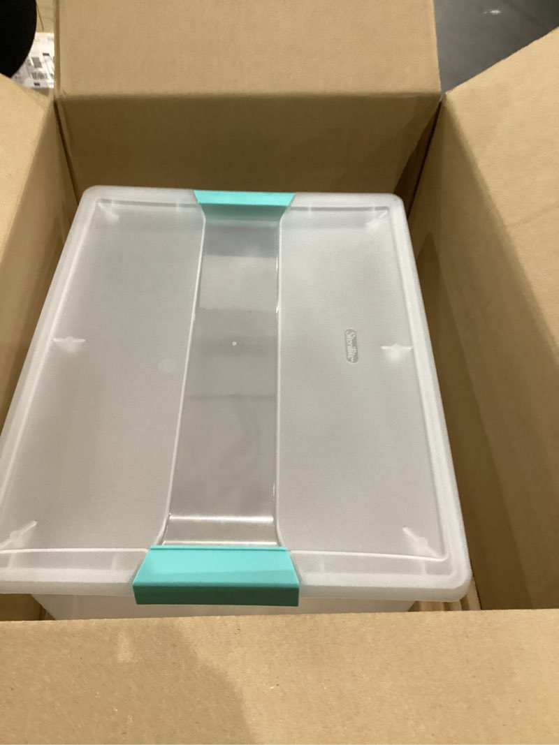 Condition photo showing Good Condition for Sterilite Deep Clip Box, Stackable Small Storage Bin with Latching Lid, Plastic Container to Organize Paper, Office, Home, Clear Base and Lid, 1-Pack Deep 1 Pack